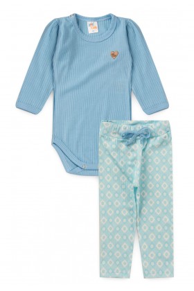 Conjunto Body e Calça Canelado - Xadrez Azul - Ame Kids