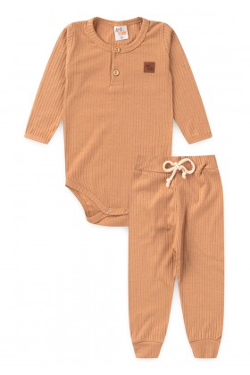 Conjunto Body Canelado Botões Menino - Cobre - Ame Kids