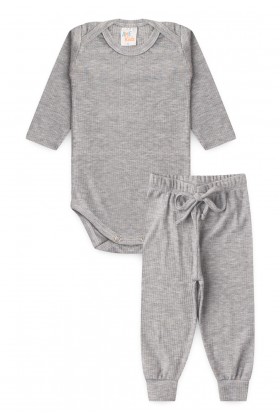 Conjunto Canelado Light Longo - Mescla  - Ame Kids