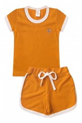 Conjunto Blusa Shorts Canelado Menina - Girassol  - Ame Kids