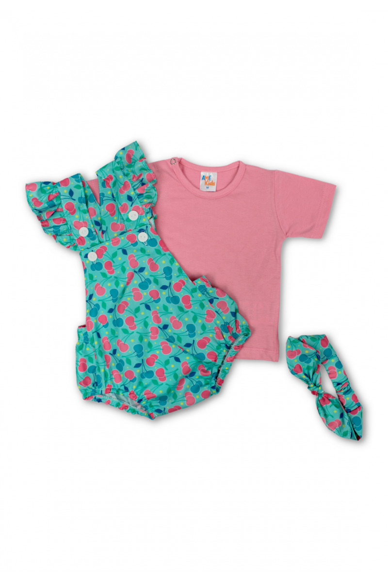 Conjunto Romper Flora Xadrez Rosa - TRÉSS KIDS