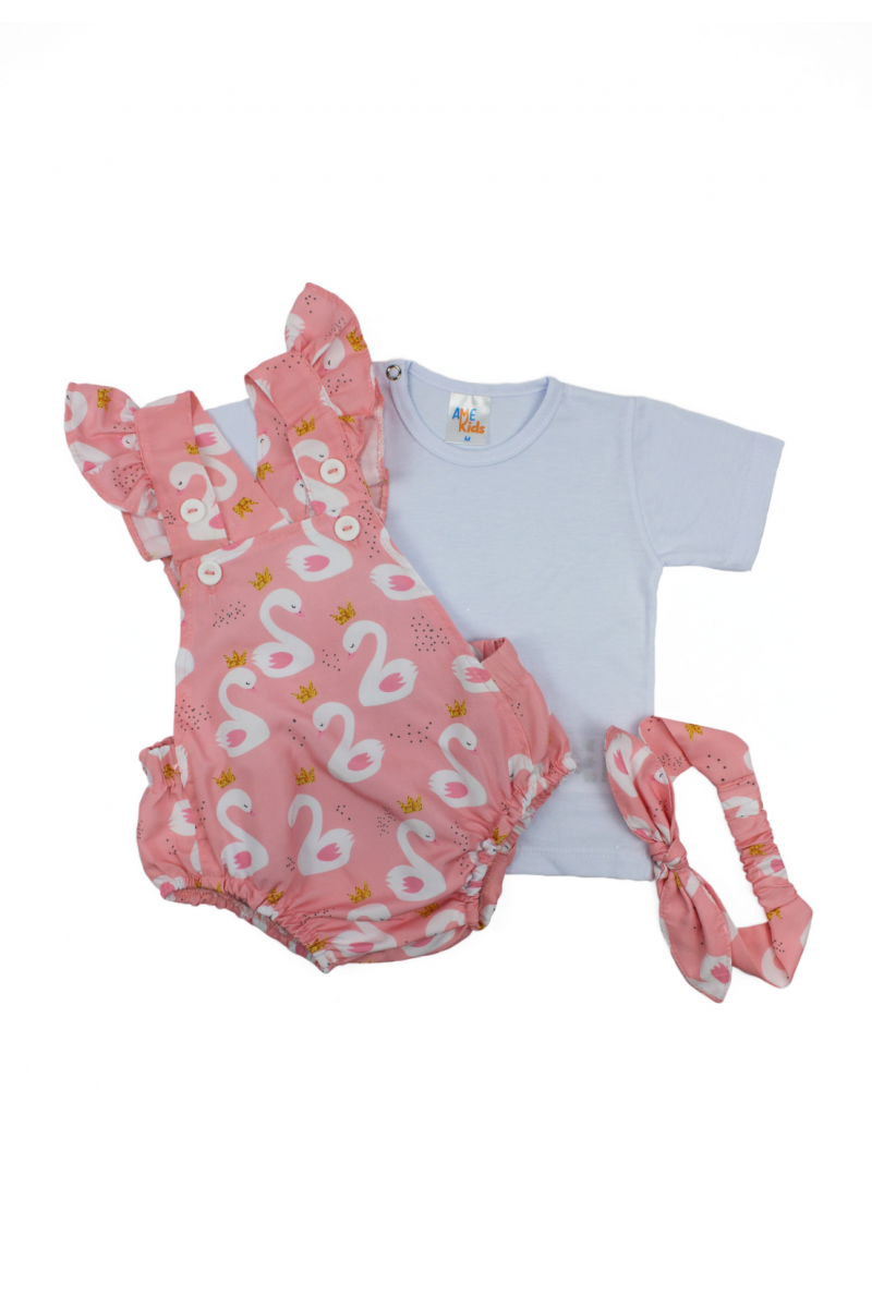 Conjunto Romper Flora Xadrez Rosa - TRÉSS KIDS