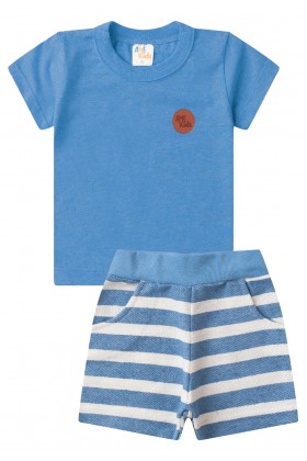 Conjunto de Meia Malha e Moletinho Ecosustentável Listrado - Azul - Ame Kids