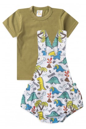 Conjunto Romper com Camiseta - Dino Colorido - Ame Kids