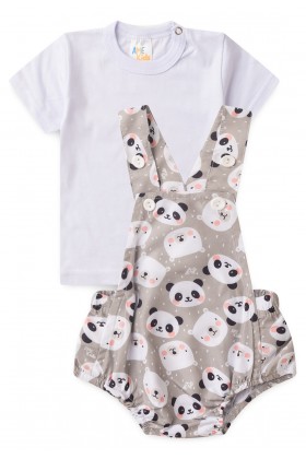 Conjunto Romper com Camiseta - Panda - Ame Kids