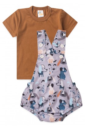 Conjunto Romper com Camiseta - Cachorrinho - Ame Kids