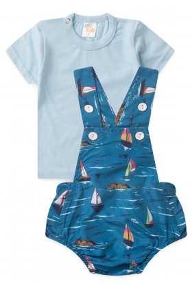 Conjunto Romper com Camiseta - Barquinho - Ame Kids