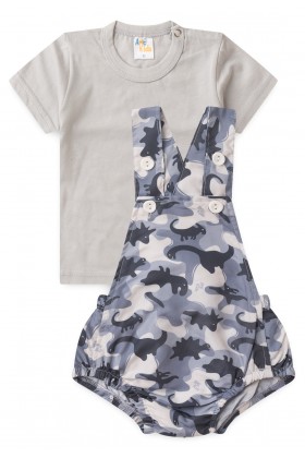 Conjunto Romper com Camiseta - Dino Camuflado - Ame Kids