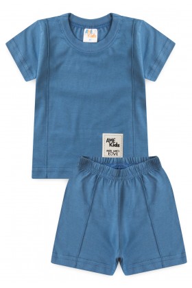 Conjunto de Blusa e Shorts Meia Malha Menino - Azul - Ame Kids