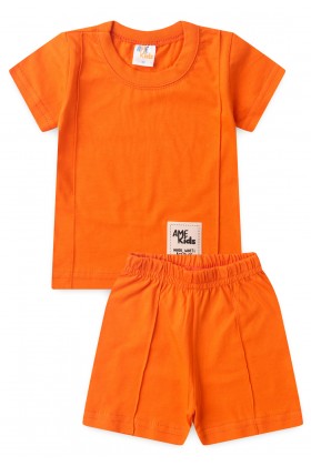 Conjunto de Blusa e Shorts Meia Malha Menino - Laranja - Ame Kids