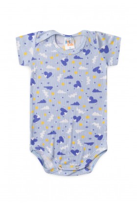 Conjunto Canelado Light Curto - Nuvens Azul Bebê - Ame Kids