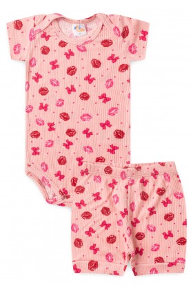 Conjunto Canelado Light Curto - Beijinhos Rosa Bebê - Ame Kids