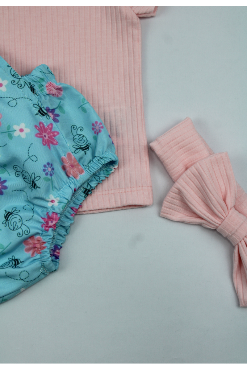 Conjunto Romper Flora Xadrez Rosa - TRÉSS KIDS