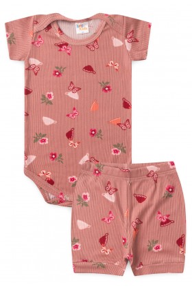 Conjunto Canelado Light Curto - Borboletas Rosé - Ame Kids