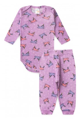 Conjunto Canelado Light Longo - Unicorn Lilás - Ame Kids