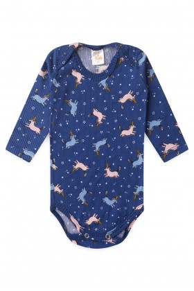 Conjunto Canelado Light Longo - Unicorn Azul Marinho - Ame Kids