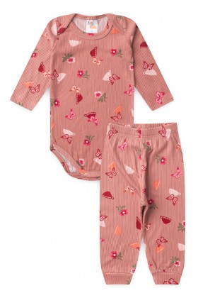 Conjunto Canelado Light Longo - Borboletas Rosé - Ame Kids