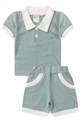 Conjunto de Blusa Polo e Shorts Marrocos Menino - Verde Jade - Ame Kids