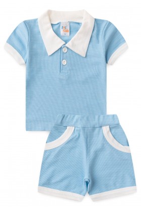 Conjunto de Blusa Polo e Shorts Marrocos Menino - Azul - Ame Kids