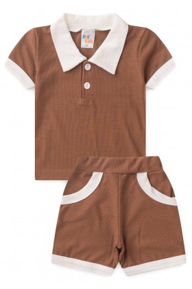 Conjunto de Blusa Polo e Shorts Marrocos Menino - Avelã - Ame Kids