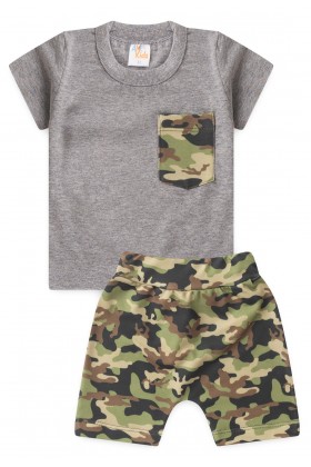 Conjunto de Blusa e Shorts Camuflado Menino - Mescla - Ame Kids