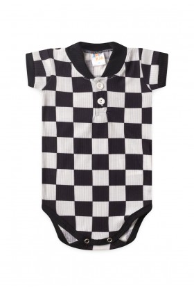 Conjunto Body Canelado Curto Menino - Xadrez Preto - Ame Kids