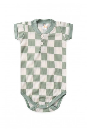 Conjunto Body Canelado Curto Menino - Xadrez Verde - Ame Kids