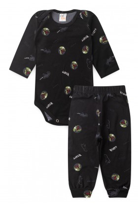 Conjunto Suede Longo Estampado - Preto - Ame Kids