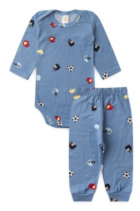 Conjunto Suede Longo Estampado - Azul - Ame Kids