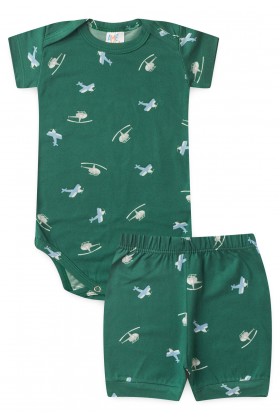 Conjunto Suede Curto Estampado - Verde - Ame Kids