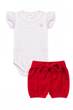 Conjunto Body Canelado Menina - Natal - Vermelho - Ame Kids