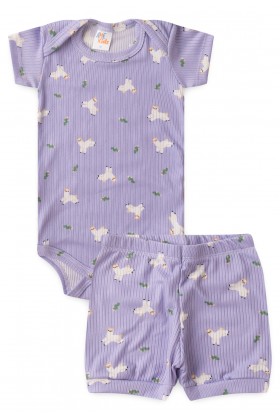 Conjunto Canelado Light Curto - Lhama Lilás - Ame Kids