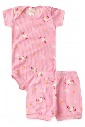 Conjunto Canelado Light Curto - Ovelha Rosa - Ame Kids