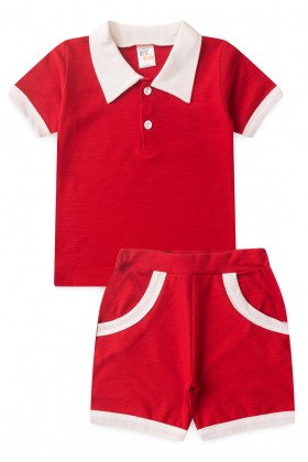 Conjunto de Blusa Polo e Shorts Marrocos Menino - Vermelho - Ame Kids