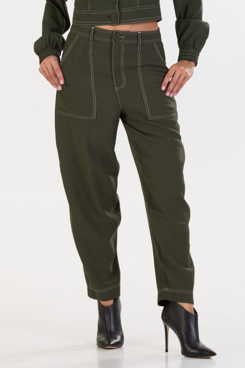 Calça Baggy de Alfaiataria Feminina Graziela - Verde Militar - Tlic Rio