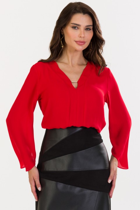 Blusa de Alfaiataria Feminina Manga Longa Dinorah - Vermelho - Tlic Rio