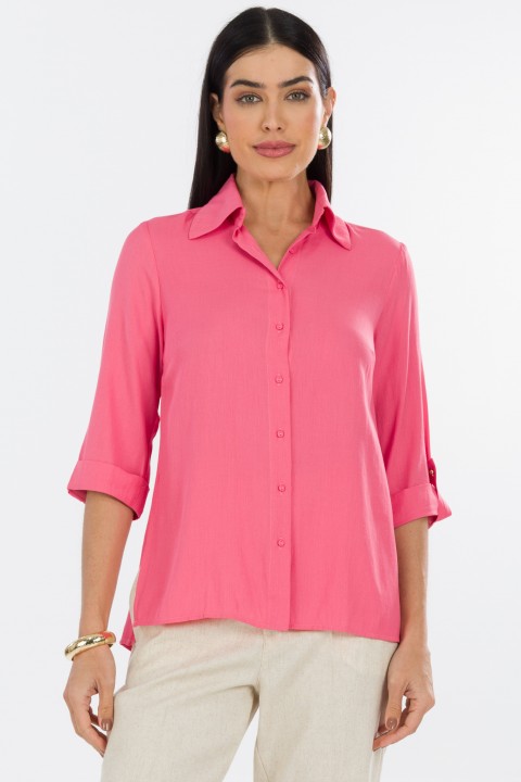 Camisa Manga 3/4 de Alfaiataria Feminina Antoniete - Rosa - Tlic Rio