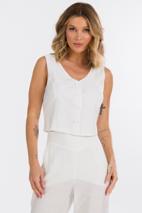 Colete Cropped de Alfaiataria Feminina Madalena - Off White - Tlic Rio