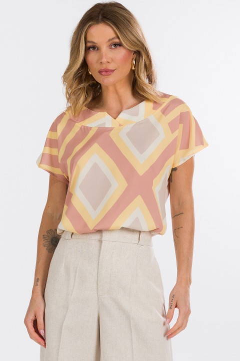 Blusa Estampada de Alfaiataria Feminina Bruna - Geometrico Amarelo - Tlic Rio