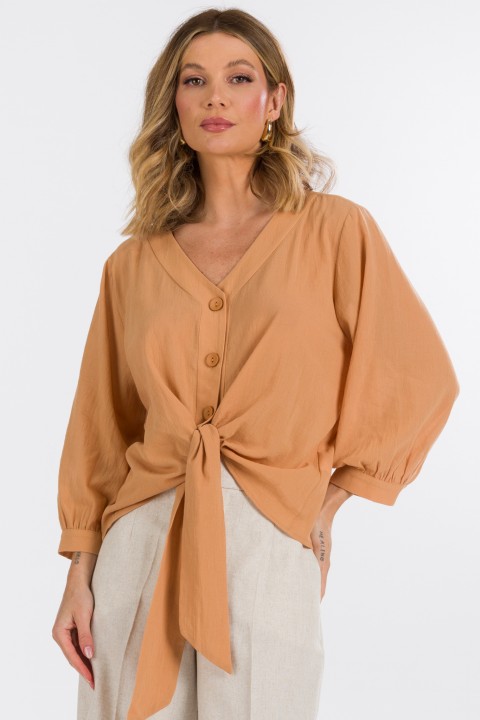 Blusa Meia Manga de Alfaiataria Feminina Pamella - Camel Clay - Tlic Rio