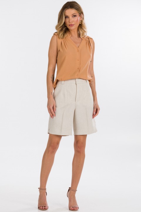 Blusa Manga Regata de Alfaiataria Feminina Evelin - Camel Clay - Tlic Rio