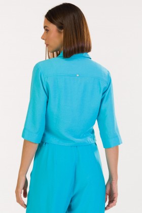 Camisa Cropped de Alfaiataria Feminina Samia - Azul - Tlic Rio