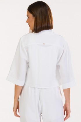 Camisa Cropped de Alfaiataria Feminina Samia - Off White - Tlic Rio