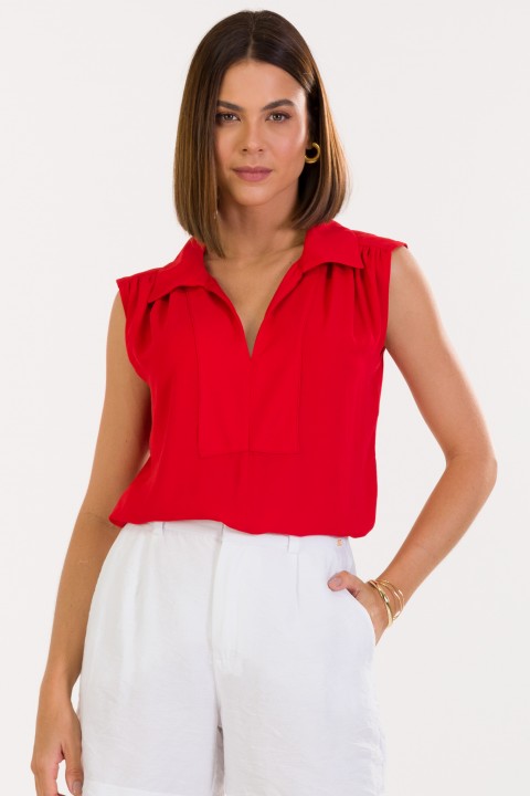 Blusa Regata de Alfaiataria Feminina Agda - Vermelho - Tlic Rio