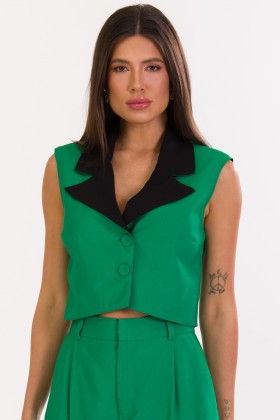 Blusa Cropped de Alfaiataria Feminina Isabelle - Verde Heineken com Preto - Tlic Rio