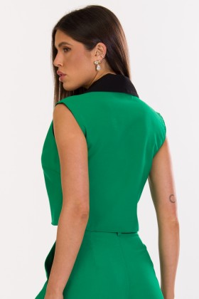 Blusa Cropped de Alfaiataria Feminina Isabelle - Verde Heineken com Preto - Tlic Rio