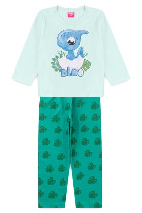 Pijama Infantil Dinossauro Verde água- Mafi Kids