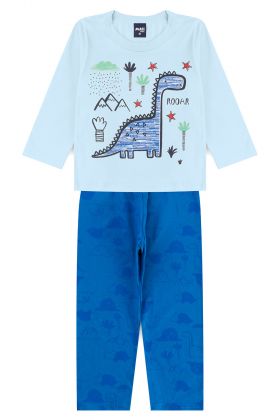 Pijama Infantil Dinossauro Azul Claro - Mafi Kids