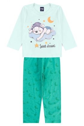 Pijama Infantil Ursinho Verde água- Mafi Kids