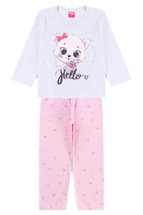 Pijama Infantil Gatinho Branco- Mafi Kids